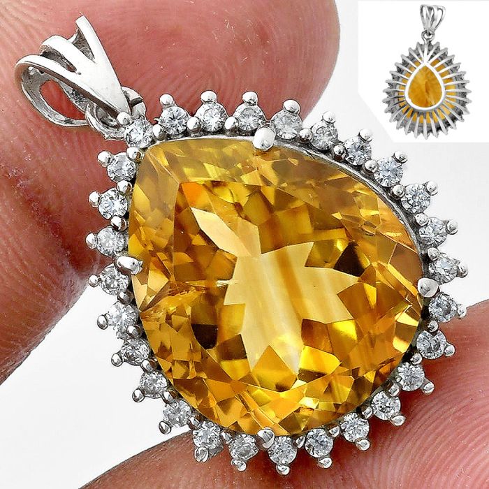 Citrine and White Zircon Pendant EXP01720 P-1741, 17x20 mm