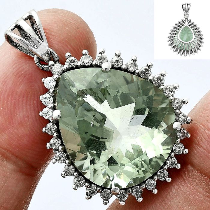 Prasiolite (Green Amethyst) Pendant EXP01723 P-1741, 17x20 mm