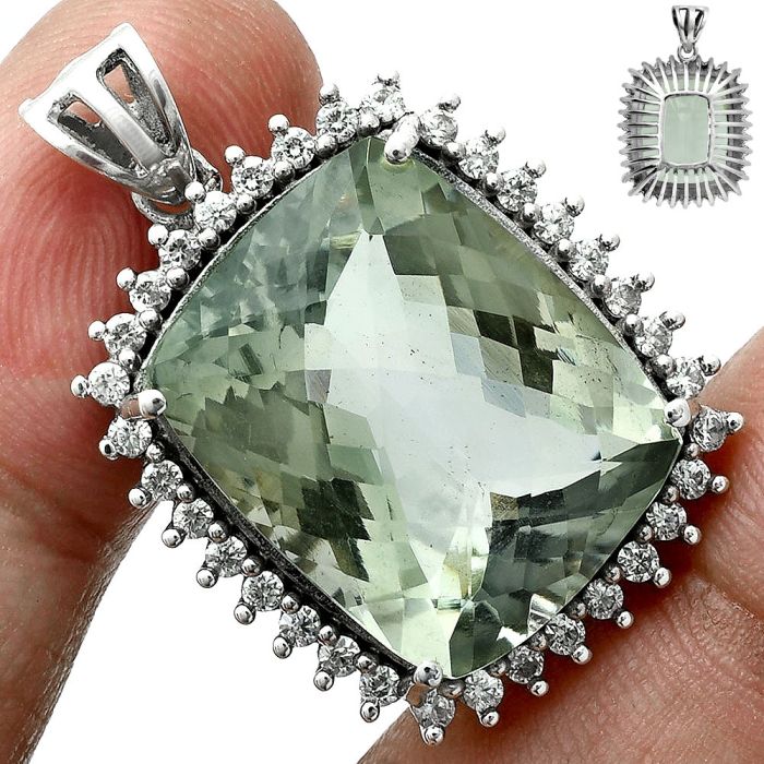 Prasiolite (Green Amethyst) Checker Pendant EXP01724 P-1741, 16x20 mm