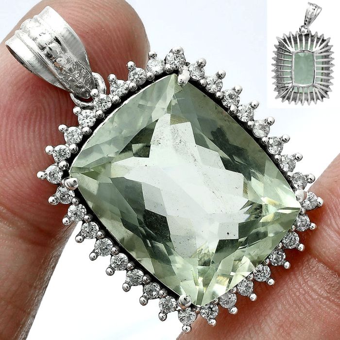 Prasiolite (Green Amethyst) Pendant EXP01725 P-1741, 16x20 mm