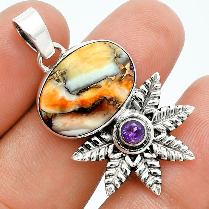 Spiny Oyster Turquoise and Amethyst Pendant EXP01727 P-1425, 13x18 mm