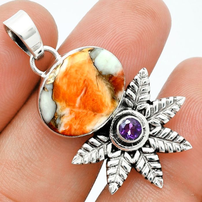 Spiny Oyster Turquoise and Amethyst Pendant EXP01728 P-1425, 13x17 mm