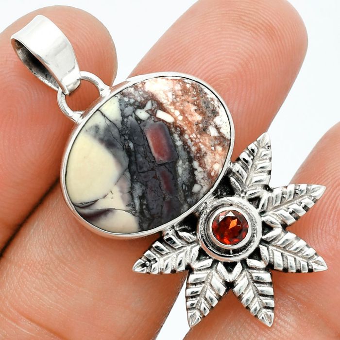 Porcelain Jasper and Garnet Pendant EXP01731 P-1425, 15x20 mm