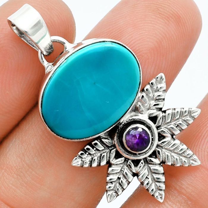 Sleeping Beauty Turquoise and Amethyst Pendant EXP01733 P-1425, 13x18 mm