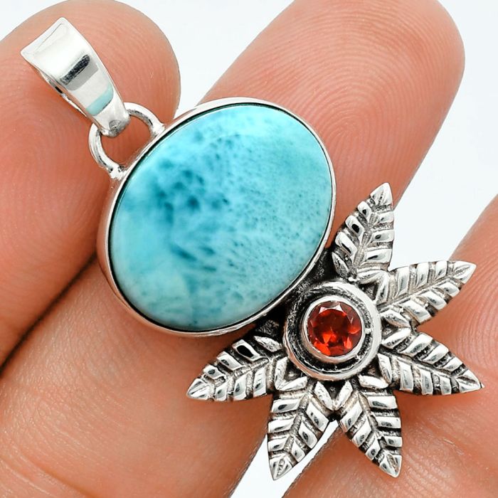 Larimar (Dominican Republic) and Garnet Pendant EXP01740 P-1425, 14x18 mm