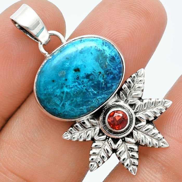 Shattuckite and Garnet Pendant EXP01757 P-1425, 14x19 mm