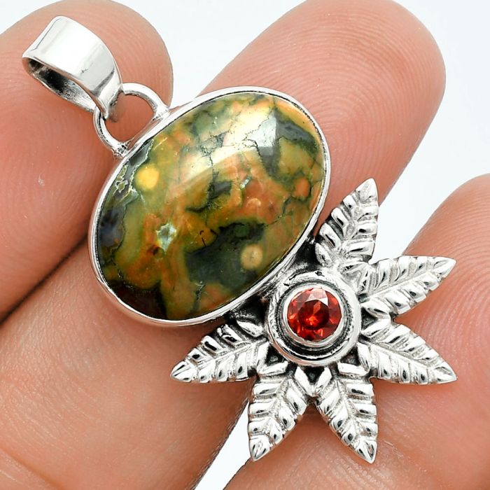 Turkish Rainforest Chrysocolla and Garnet Pendant EXP01759 P-1425, 13x19 mm