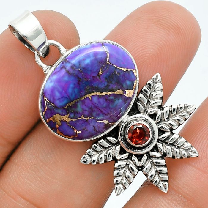 Copper Purple Turquoise and Garnet Pendant EXP01765 P-1425, 15x19 mm