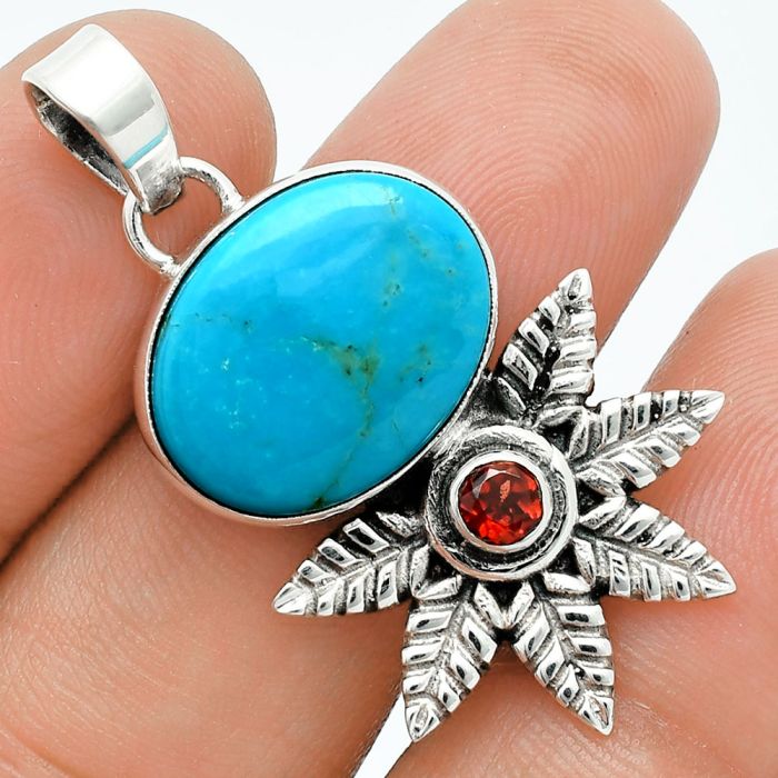 Sleeping Beauty Turquoise and Garnet Pendant EXP01779 P-1425, 13x18 mm