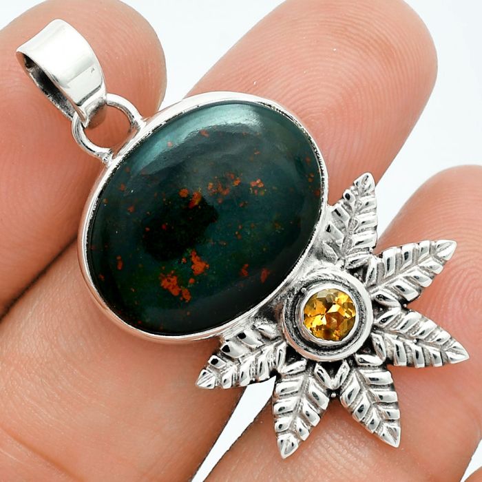 Blood Stone and Citrine Pendant EXP01781 P-1425, 15x20 mm