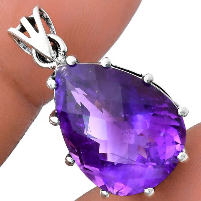 African Amethyst Checker Pendant EXP01801 P-1739, 15x20 mm