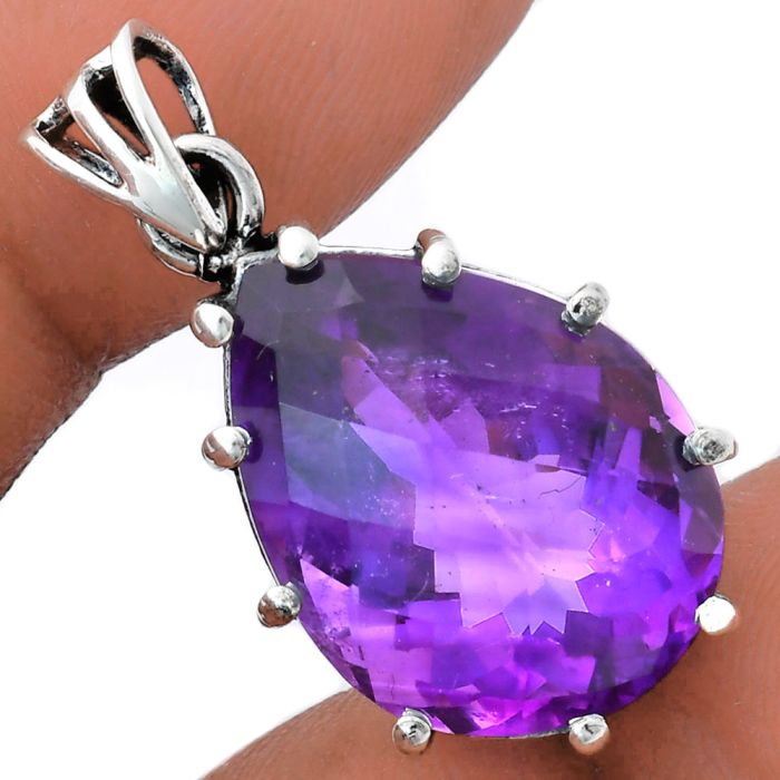 African Amethyst Checker Pendant EXP01810 P-1739, 15x20 mm