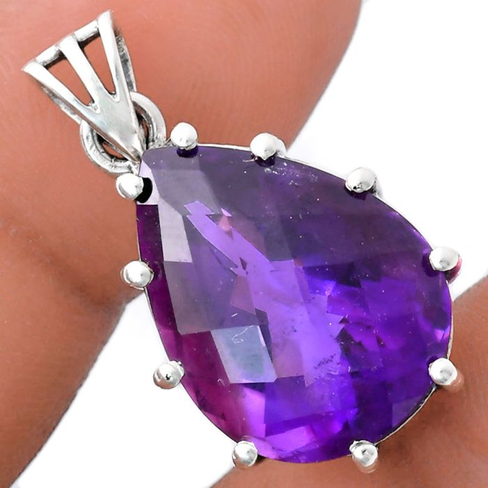 African Amethyst Checker Pendant EXP01824 P-1739, 15x20 mm