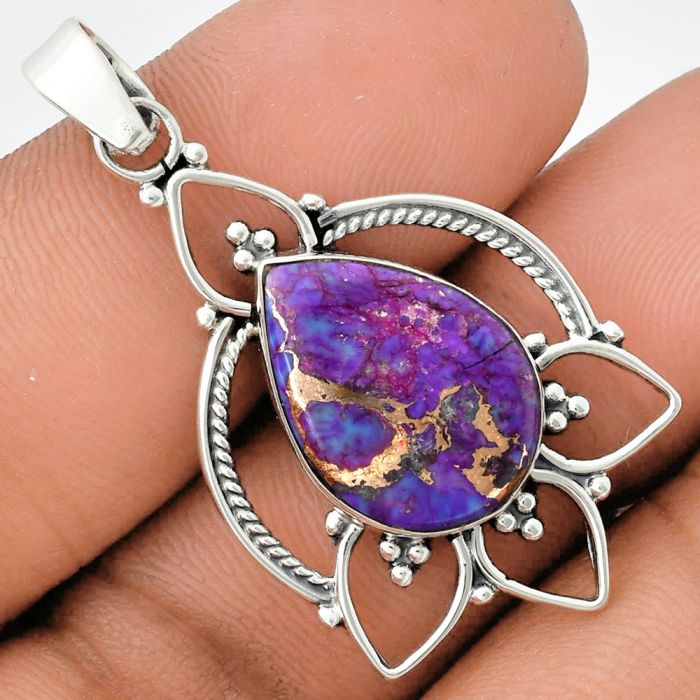 Copper Purple Turquoise Pendant EXP01897 P-1444, 13x18 mm