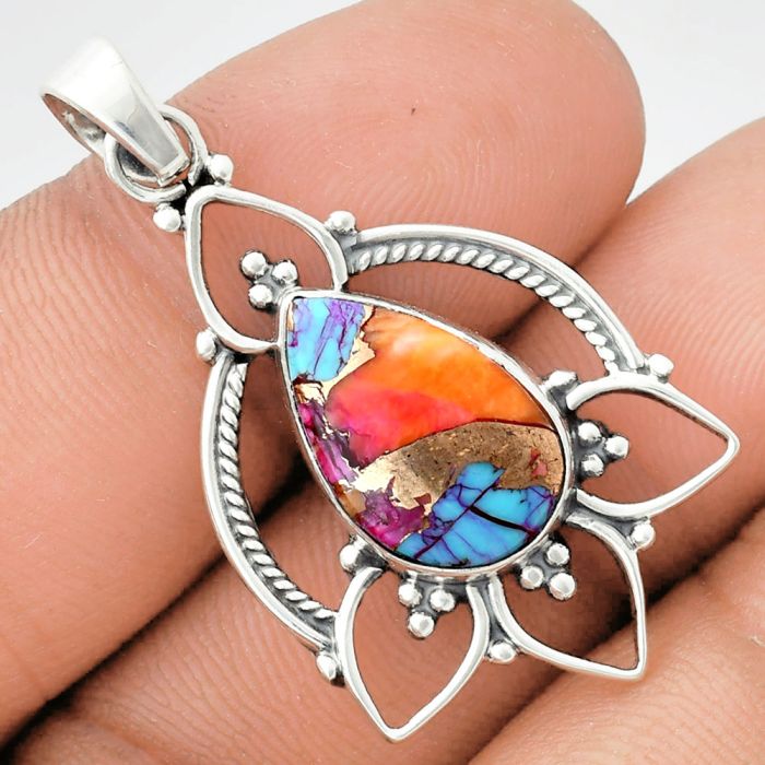 Kingman Orange Dahlia Turquoise Pendant EXP01901 P-1444, 10x16 mm