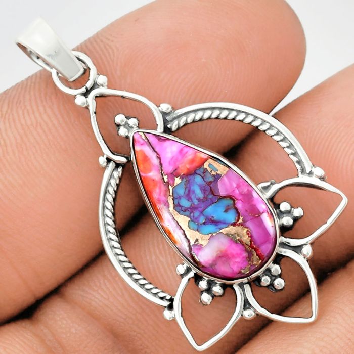 kingman Pink Dahlia Turquoise Pendant EXP01909 P-1444, 10x20 mm