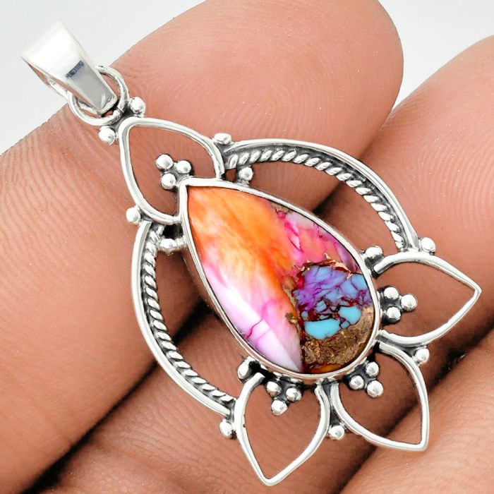 kingman Orange Dahlia Turquoise Pendant EXP01910 P-1444, 11x19 mm