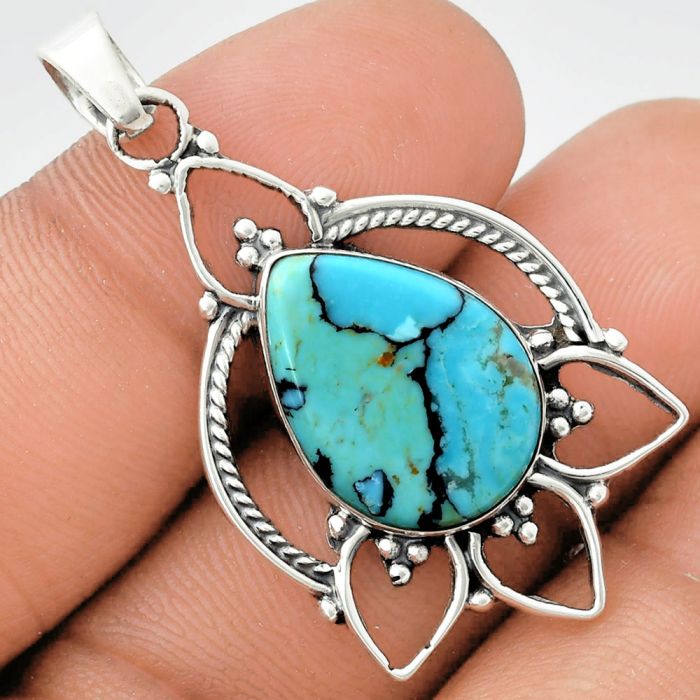 Lucky Charm Tibetan Turquoise Pendant EXP01934 P-1444, 13x18 mm