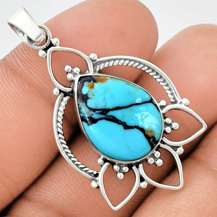 Lucky Charm Tibetan Turquoise Pendant EXP01948 P-1444, 13x18 mm