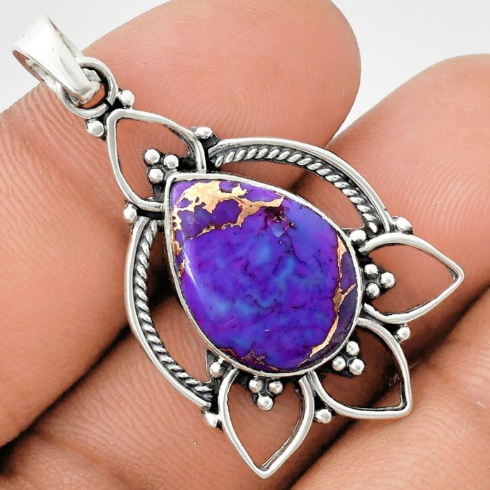 Copper Purple Turquoise Pendant EXP01951 P-1444, 13x18 mm