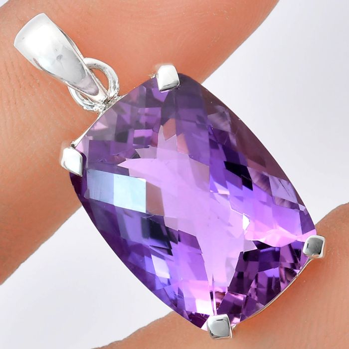 Amethyst Checker Pendant EXP01961 P-1013, 16x22 mm