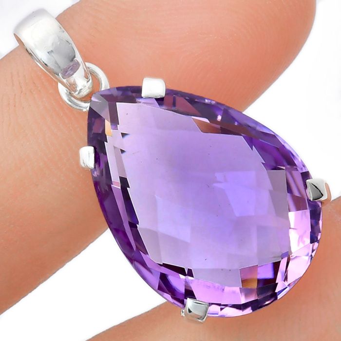 Amethyst Checker Pendant EXP01965 P-1013, 18x25 mm