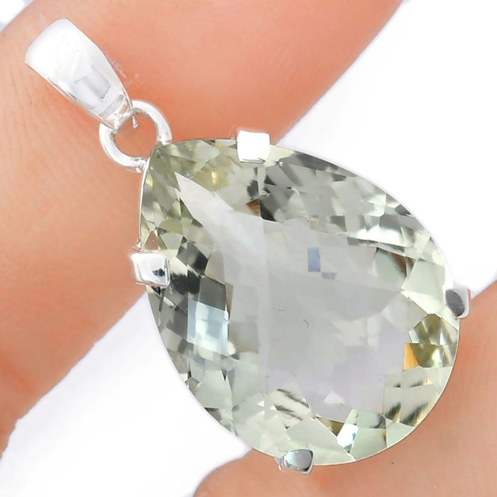 Prasiolite (Green Amethyst) Checker Pendant EXP01970 P-1013, 18x24 mm