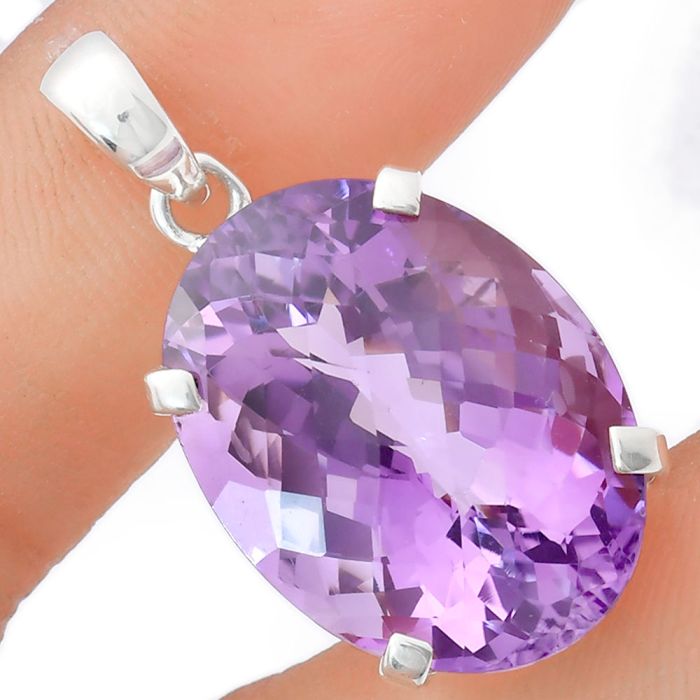 Amethyst Checker Pendant EXP01971 P-1013, 19x25 mm