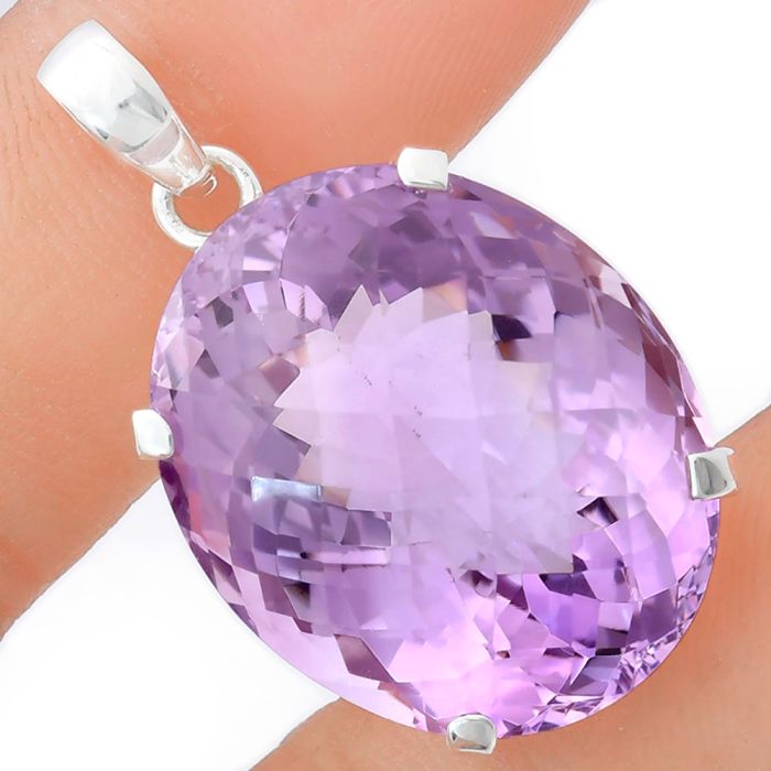 Amethyst Checker Pendant EXP01973 P-1013, 21x26 mm