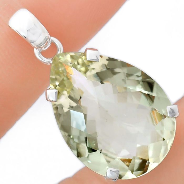 Prasiolite (Green Amethyst) Checker Pendant EXP01977 P-1013, 18x24 mm