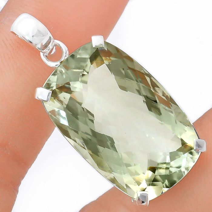 Prasiolite (Green Amethyst) Checker Pendant EXP01980 P-1013, 17x27 mm