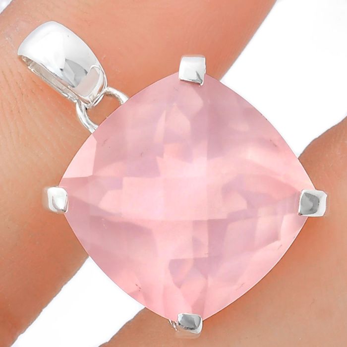 Rose Quartz Checker Pendant EXP01982 P-1013, 18x18 mm