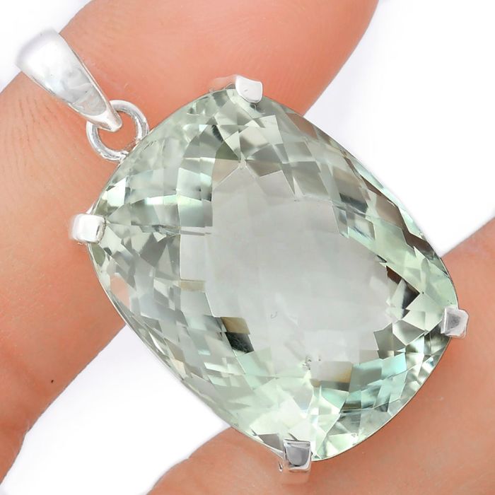 Prasiolite (Green Amethyst) Checker Pendant EXP01984 P-1013, 21x27 mm