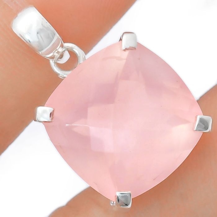 Rose Quartz Checker Pendant EXP01985 P-1013, 18x18 mm