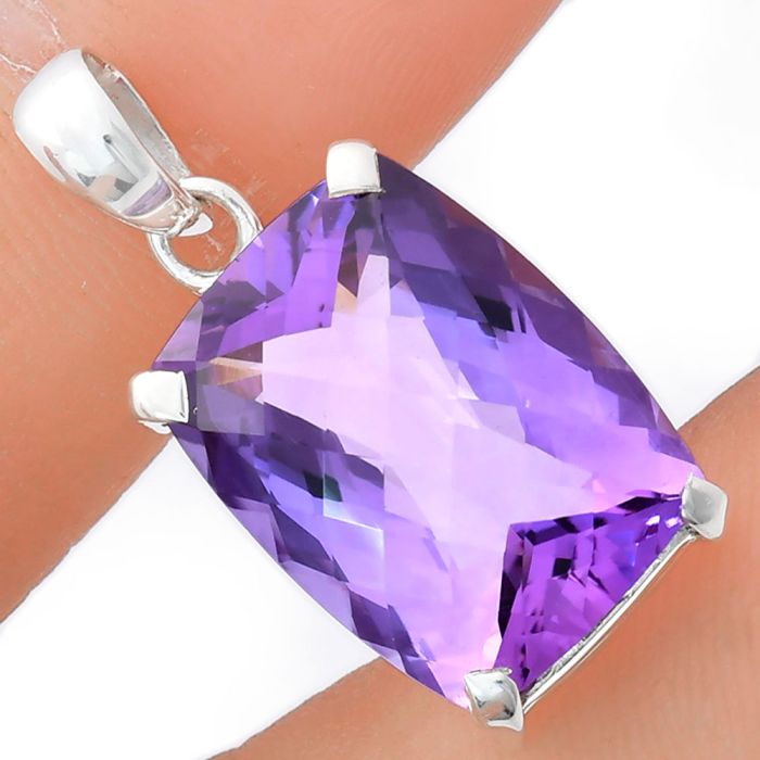 Amethyst Checker Pendant EXP01986 P-1013, 15x20 mm