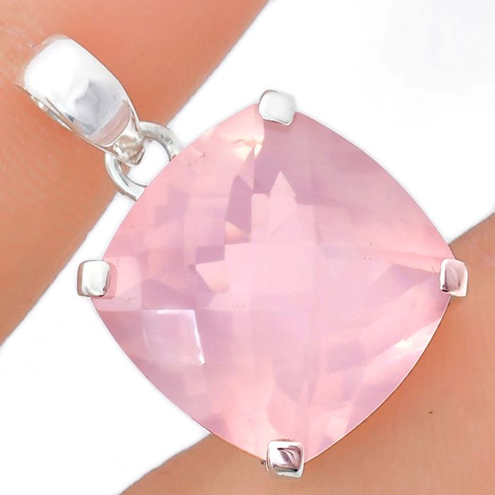 Rose Quartz Checker Pendant EXP01988 P-1013, 18x18 mm