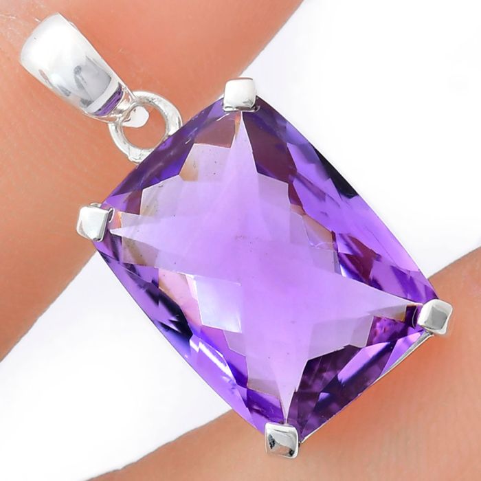 Amethyst Checker Pendant EXP01989 P-1013, 15x20 mm