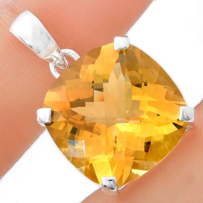 Citrine Checker Pendant EXP01991 P-1013, 18x18 mm