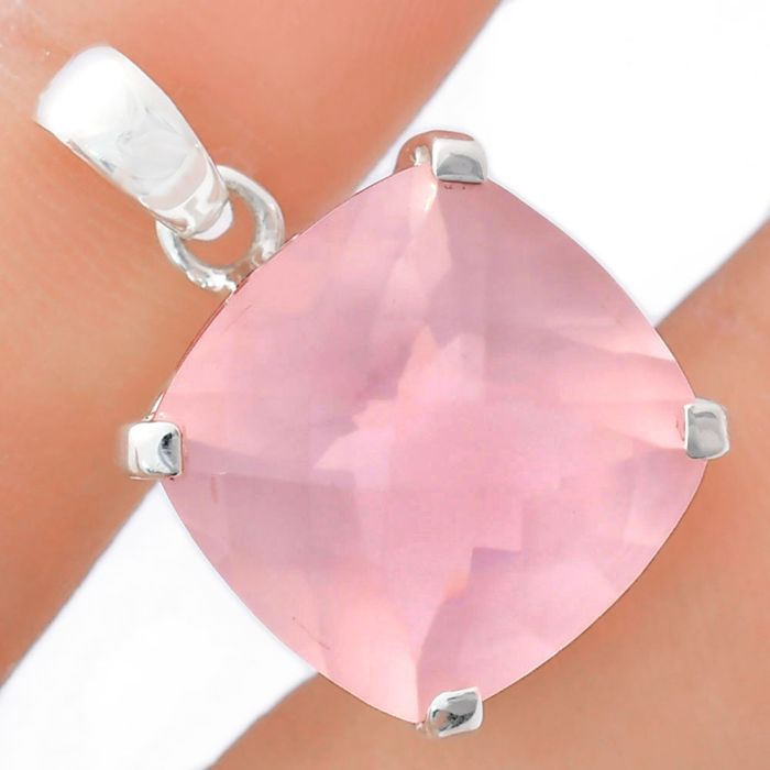 Rose Quartz Checker Pendant EXP01993 P-1013, 18x18 mm