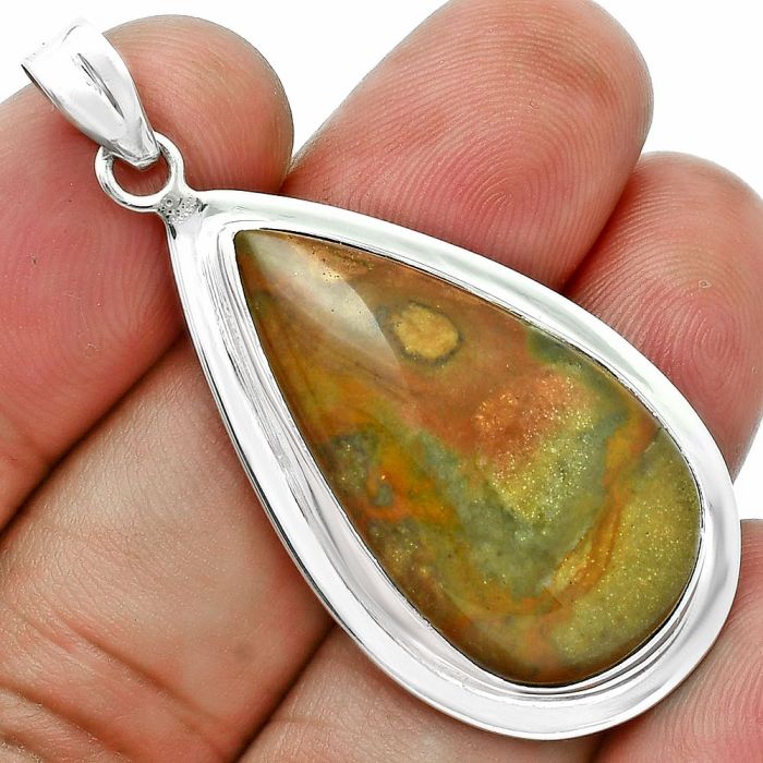 Rocky Butte Picture Jasper Pendant EXP01998 P-1076, 18x31 mm