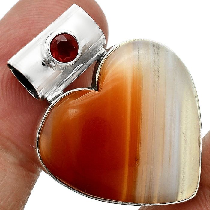 Lake Superior Agate and Garnet Pendant EXP02007 P-1300, 21x22 mm