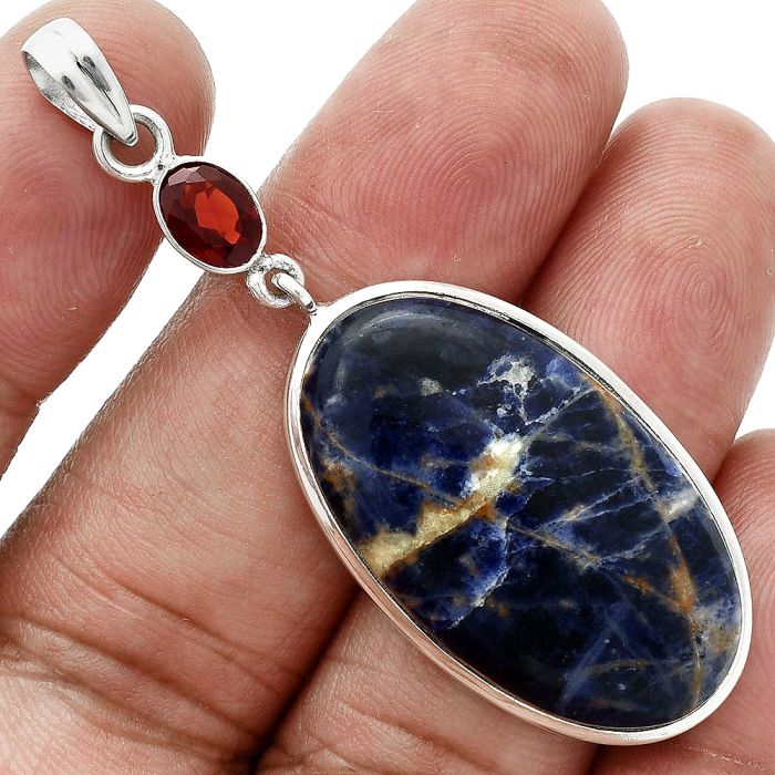 Sodalite and Garnet Pendant EXP02008 P-1098, 18x31 mm