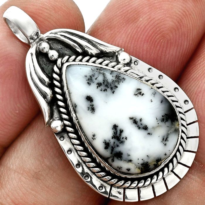 Merlinite Dendritic Opal Pendant EXP02009 P-1568, 13x20 mm