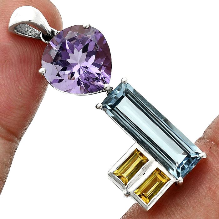 Sky Blue Topaz, Amethyst & Citrine Pendant EXP02013 P-1738, 6x17 mm