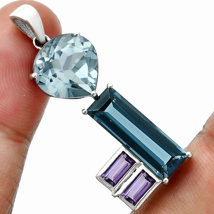 London Blue Topaz and Amethyst Pendant EXP02014 P-1738, 6x17 mm