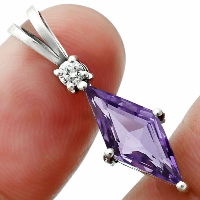 Amethyst and White Zircon Pendant EXP02019 P-1113, 8x16 mm