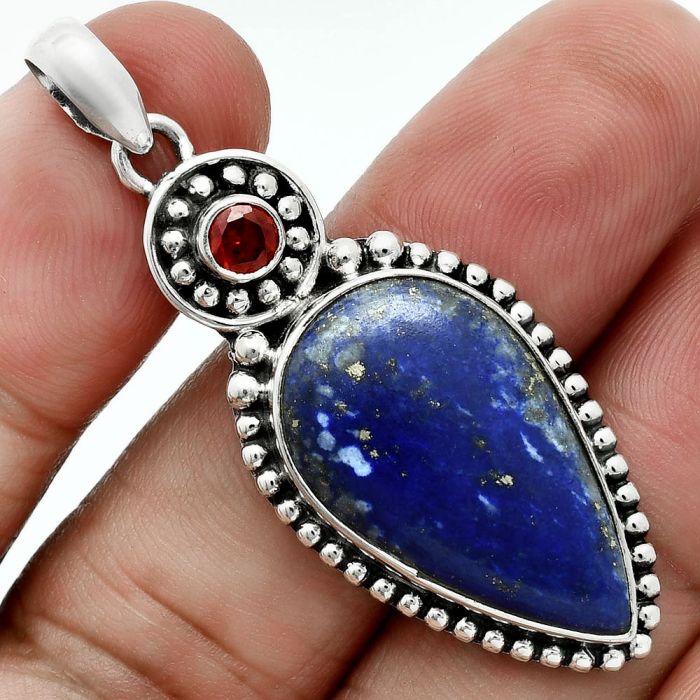 Lapis Lazuli and Garnet Pendant EXP02023 P-1500, 14x24 mm