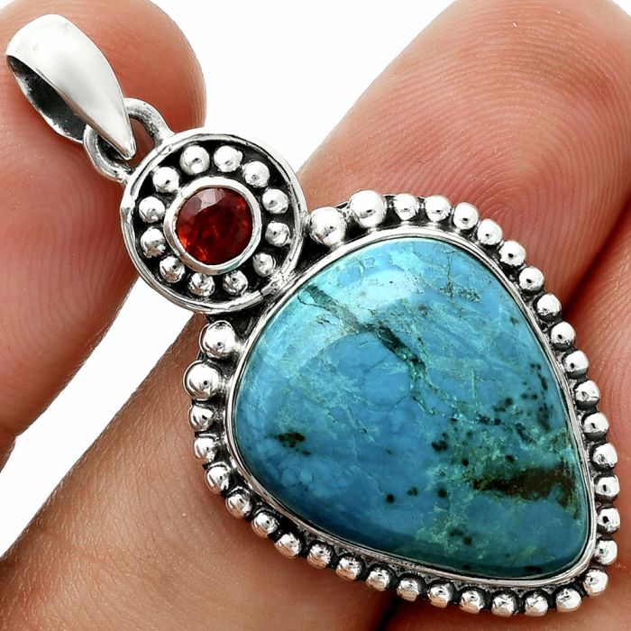 Shattuckite and Garnet Pendant EXP02027 P-1500, 17x20 mm