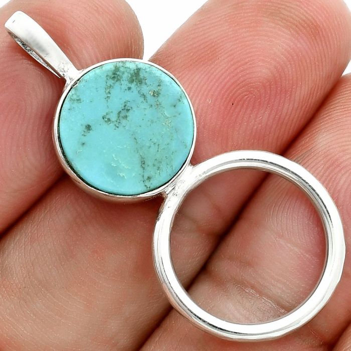 Natural Rare Turquoise Nevada Aztec Mt Pendant EXP02038 T-1012, 12x12 mm