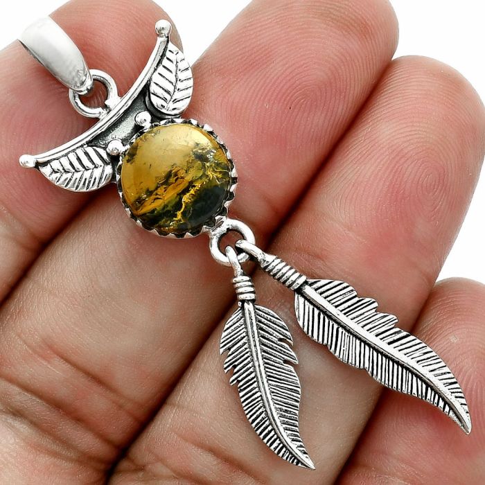 Feather - Turkish Rainforest Chrysocolla Pendant EXP02039 P-1284, 10x10 mm